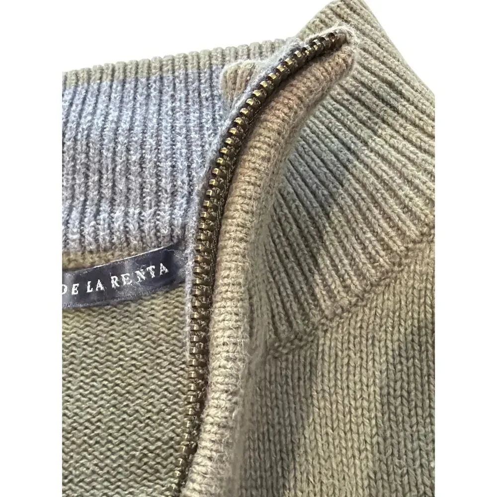 Oscar de la Renta 1/4 Zip Sweater Mens Green VTG Y2K Knit 90s Winter Casual - Picture 4 of 6